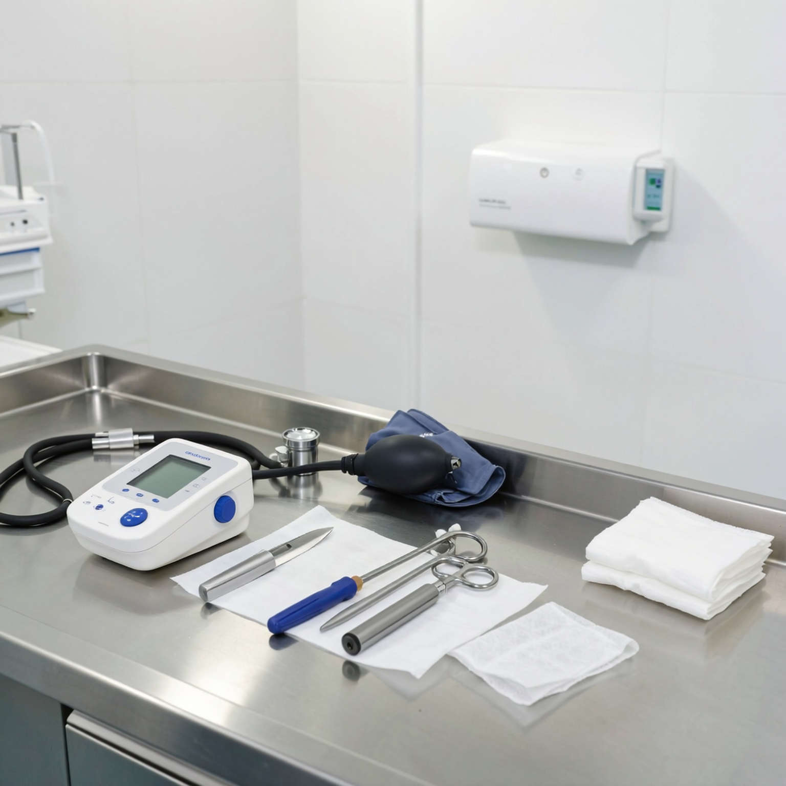 Model Version: lite | Model Category: Realism | Prompt: A collection of medical equipment arranged neatly on a stainless steel table, photorealistic, clean, sterile environment, soft overhead lighting, sharp focus on equipment, professional medical photography, 4K. | Enhanced Prompt: A photorealistic collection of various modern medical equipment, including a digital blood pressure monitor, sterile surgical instruments, and wrapped gauze, all arranged with meticulous neatness on a highly reflective stainless steel table. The scene is a pristine, sterile operating theater environment, characterized by smooth, white surfaces. The lighting is soft, even overhead lighting characteristic of a clean clinical setting, ensuring no harsh shadows and emphasizing the metallic sheen of the table. A sharp focus is maintained specifically on the intricate details of the equipment. This image utilizes a top-down, balanced composition, captured with the clarity of professional medical photography in stunning 4K resolution. A collection of medical equipment arranged neatly on a stainless steel table, photorealistic, clean, sterile environment, soft overhead lighting, sharp focus on equipment, professional medical photography, 4K.